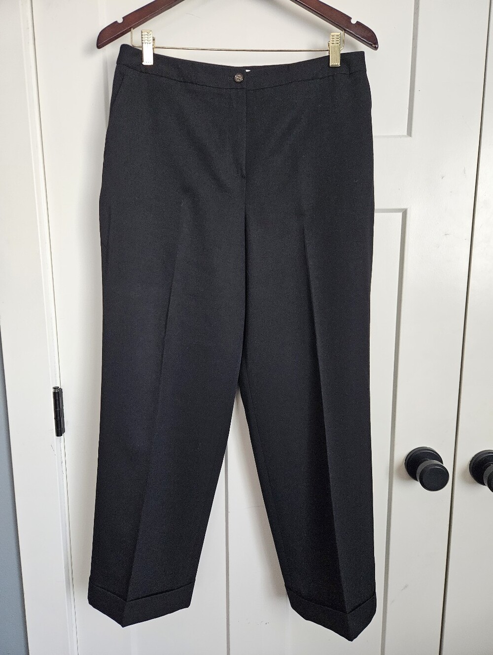 Vintage Talbots Petites Black Wool Trousers Size 12 Cuffed Pleated Pants